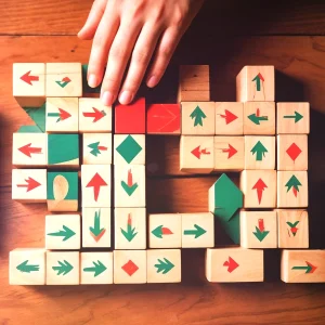 gdp-training-products-GDP-Change-Control-rearranging-wood-blocks-floor-with-arrows