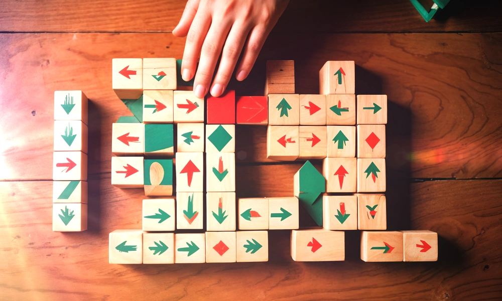 gdp-training-products-GDP-Change-Control-rearranging-wood-blocks-floor-with-arrows